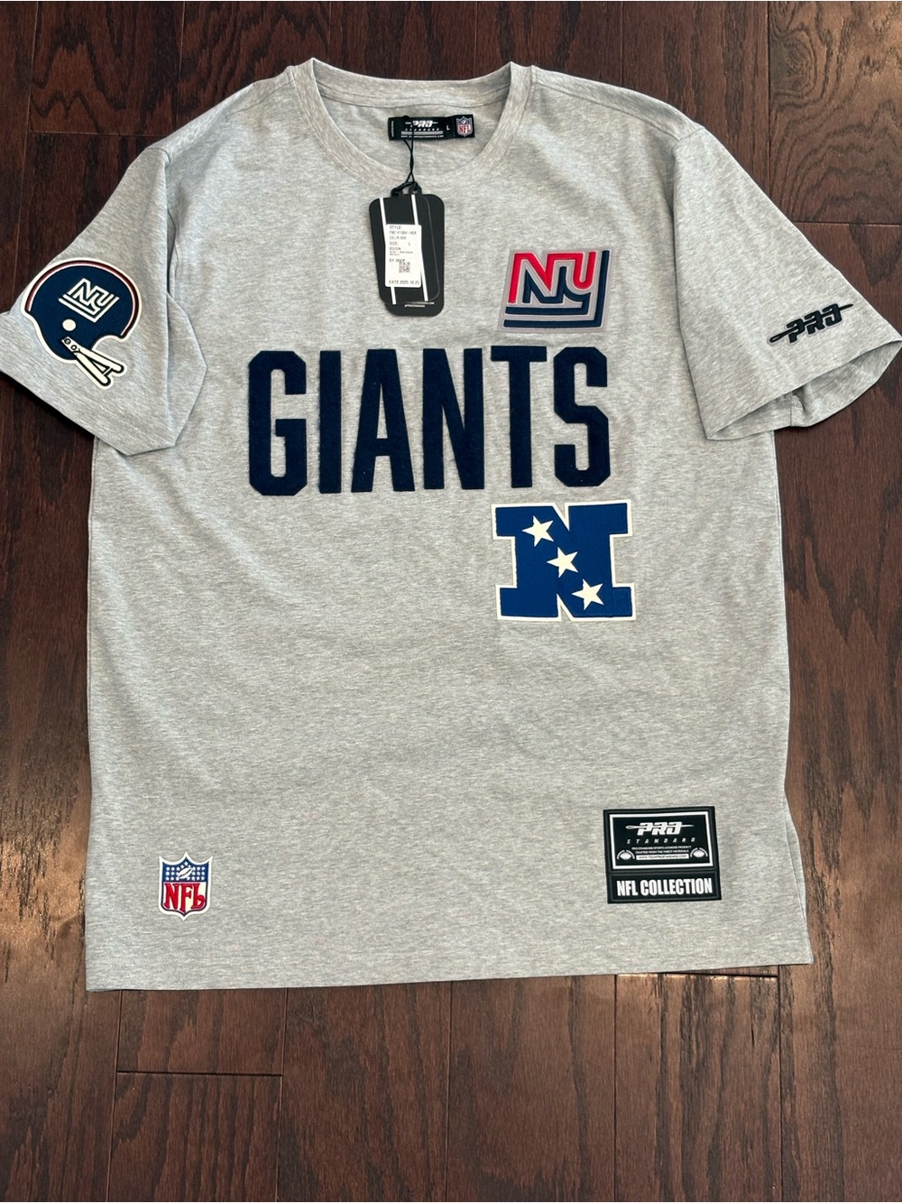 ProStandard NFL New York Giants Heather Gray Embroidered Logo Shirt Size L, NWT